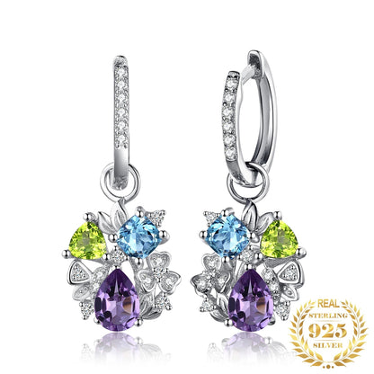 ِElegant Floral Gemstone Earrings - 925 Sterling Silver