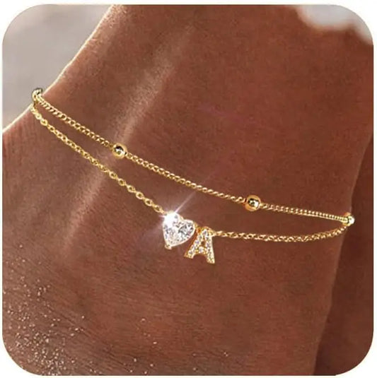 14K Gold Plated Anklet with Initial & CZ Stones – Trendy Elegant Design for a Glamorous Look