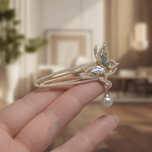 Elegant and Luxurious Butterfly-Shaped Hair Pin Adorned with Pearls - Hair Accessories