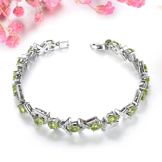 Luxury Peridot & Zircon Bracelet – 925 Sterling Silver Sparkling Gemstone Jewelry for Women