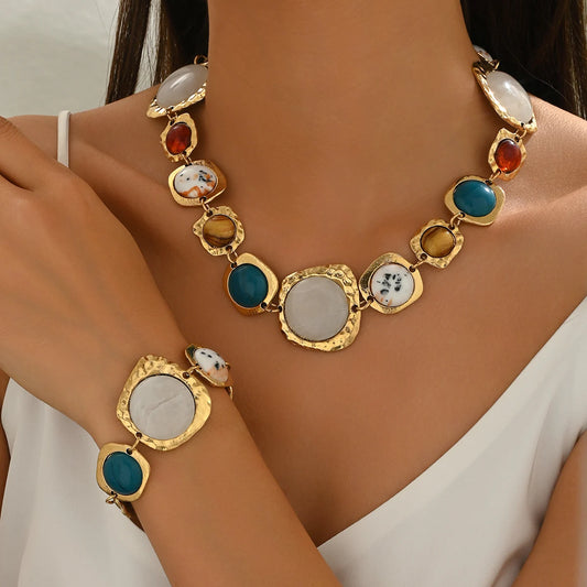 Elegant Vintage Multi-Color Irregular Shape Metal Jewelry Set