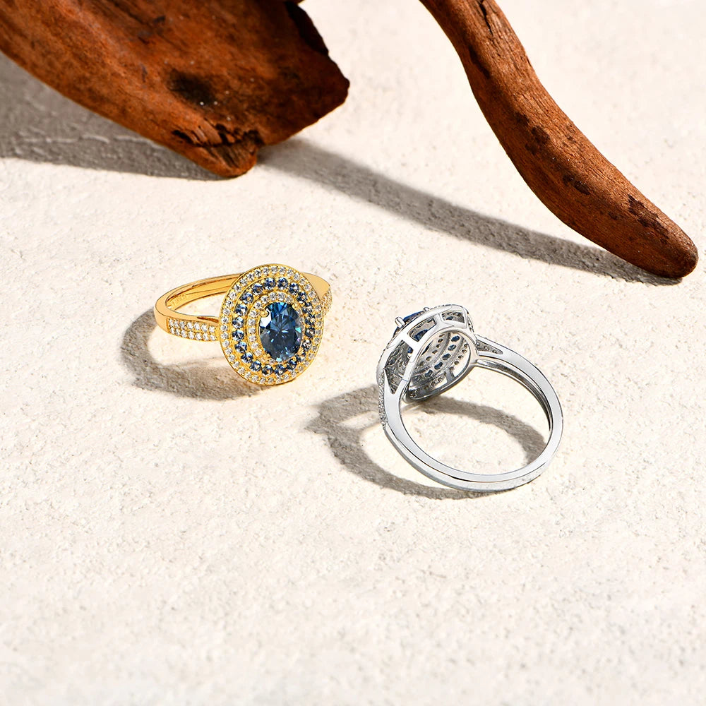 Blue Moissanite Oval Cut Ring 1CT 925 Sterling Silver
