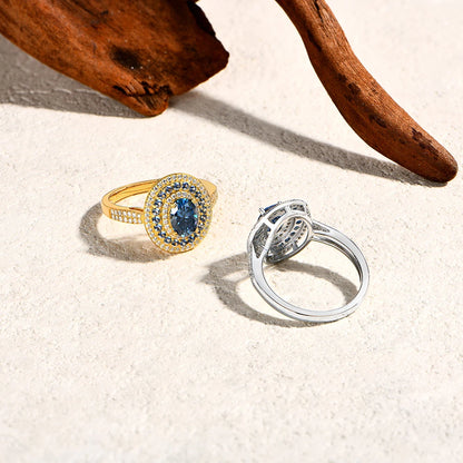 Blue Moissanite Oval Cut Ring 1CT 925 Sterling Silver