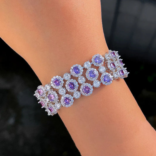Royal Shine Zirconia Bracelet – Wide Sparkle Cuff for Women, Elegant Jewelry for Parties & Occasions