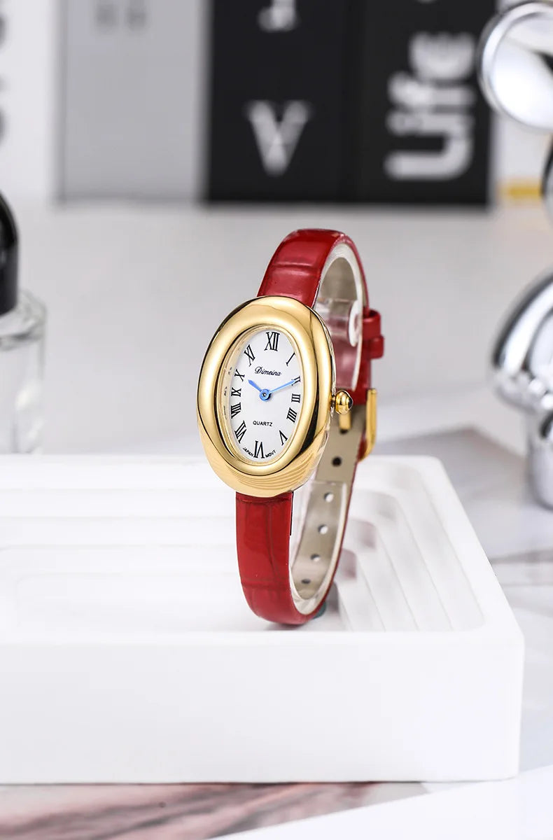 Luxury Oval Leather Women's Watch – Roman Dial Quartz Watch