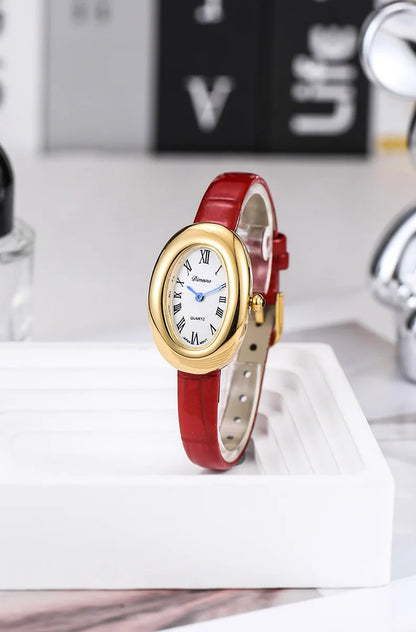 Luxury Oval Leather Women's Watch – Roman Dial Quartz Watch
