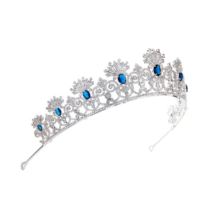 Luxury Blue Sapphire Wedding Tiara – Royal Crystal-Encrusted Design for Brides