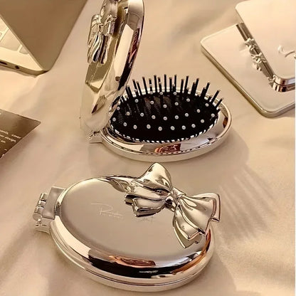 Portable Mini Hair Brush with Mirror – Compact Purse-Friendly Comb