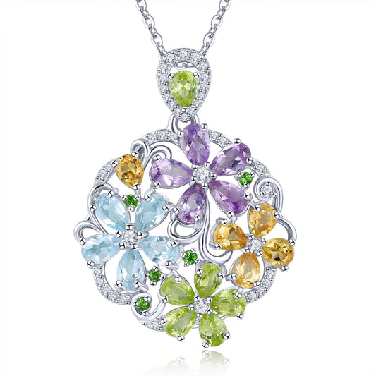 Elegant Sterling Silver Pendant with Multicolor Gemstones – Romantic Luxury Jewelry