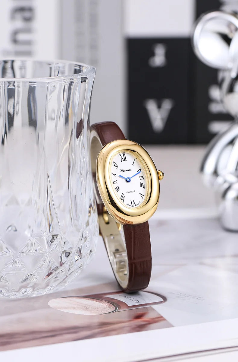 Luxury Oval Leather Women's Watch – Roman Dial Quartz Watch