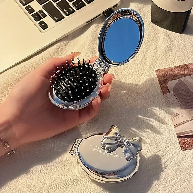 Portable Mini Hair Brush with Mirror – Compact Purse-Friendly Comb