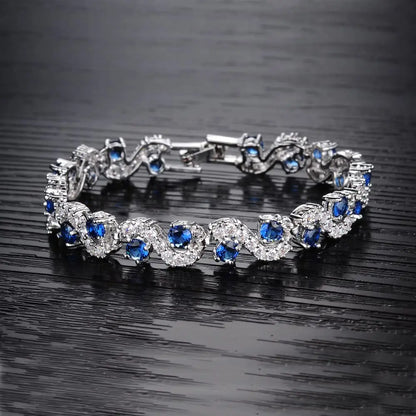 Luxury Blue Zirconia Bracelet - Elegant Silver - Plated Bangle For Women