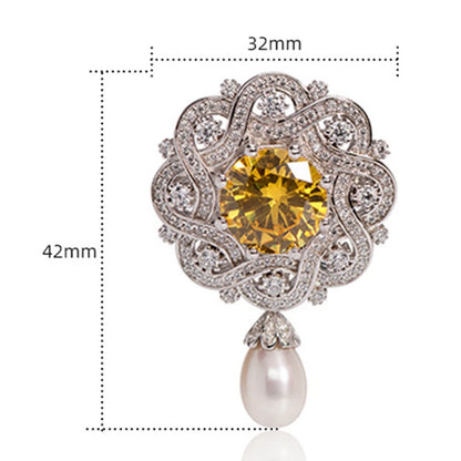 Luxury 925 Sterling Silver Brooch with High Carbon Diamond Stones