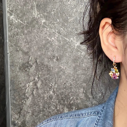 Vintage Sapphire Flower Earrings - 925 Sterling Silver