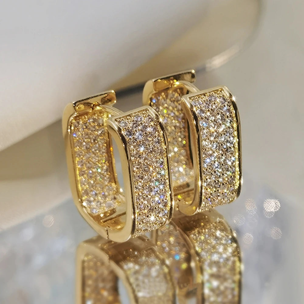 Fashion Paved CZ Hoop Earrings Metal Silver Color/Gold Color Simple