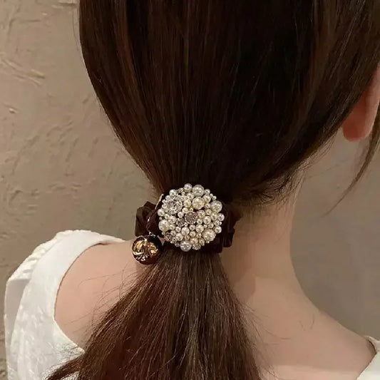 Pearl & Crystal Hair Tie – Elegant Elastic Hair Accessory for Women
