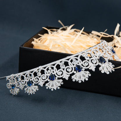 Luxury Blue Sapphire Wedding Tiara – Royal Crystal-Encrusted Design for Brides