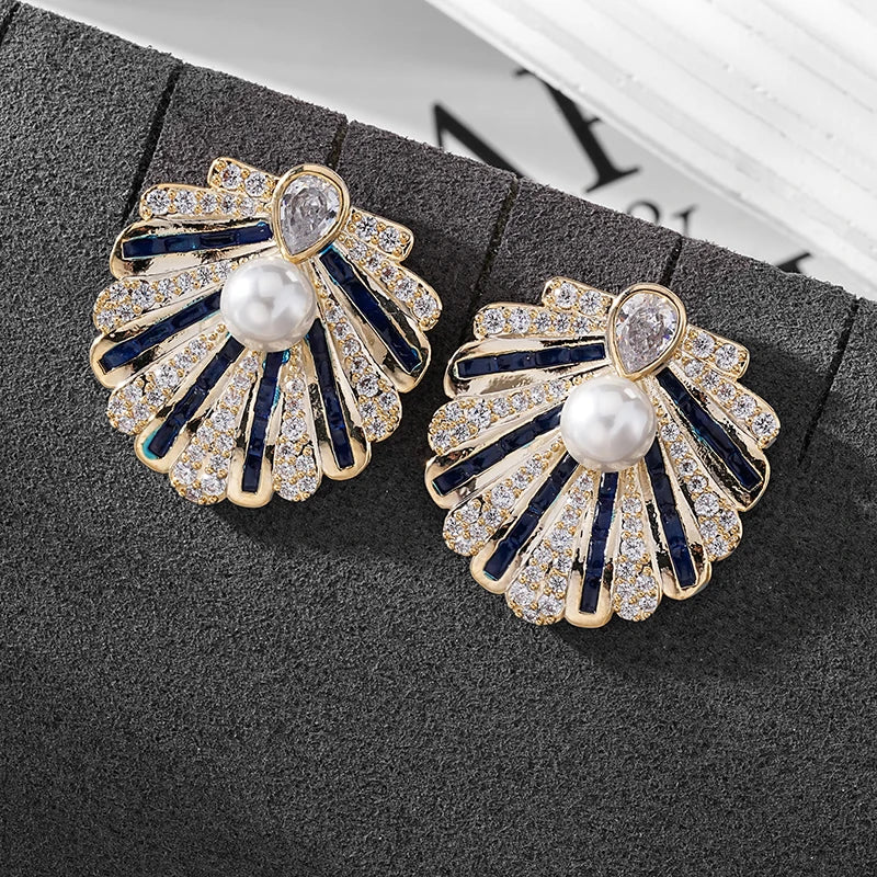 Luxury Shell Zircon Stud Earrings – Elegant Waterdrop Design