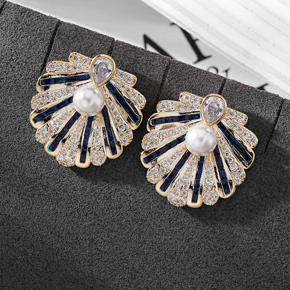 Luxury Shell Zircon Stud Earrings – Elegant Waterdrop Design