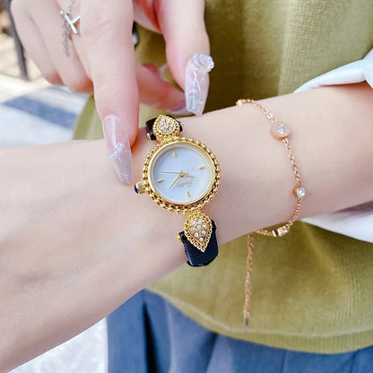 Elegant Vintage Women’s Watch – Luxury Waterproof Quartz with Crystal Details