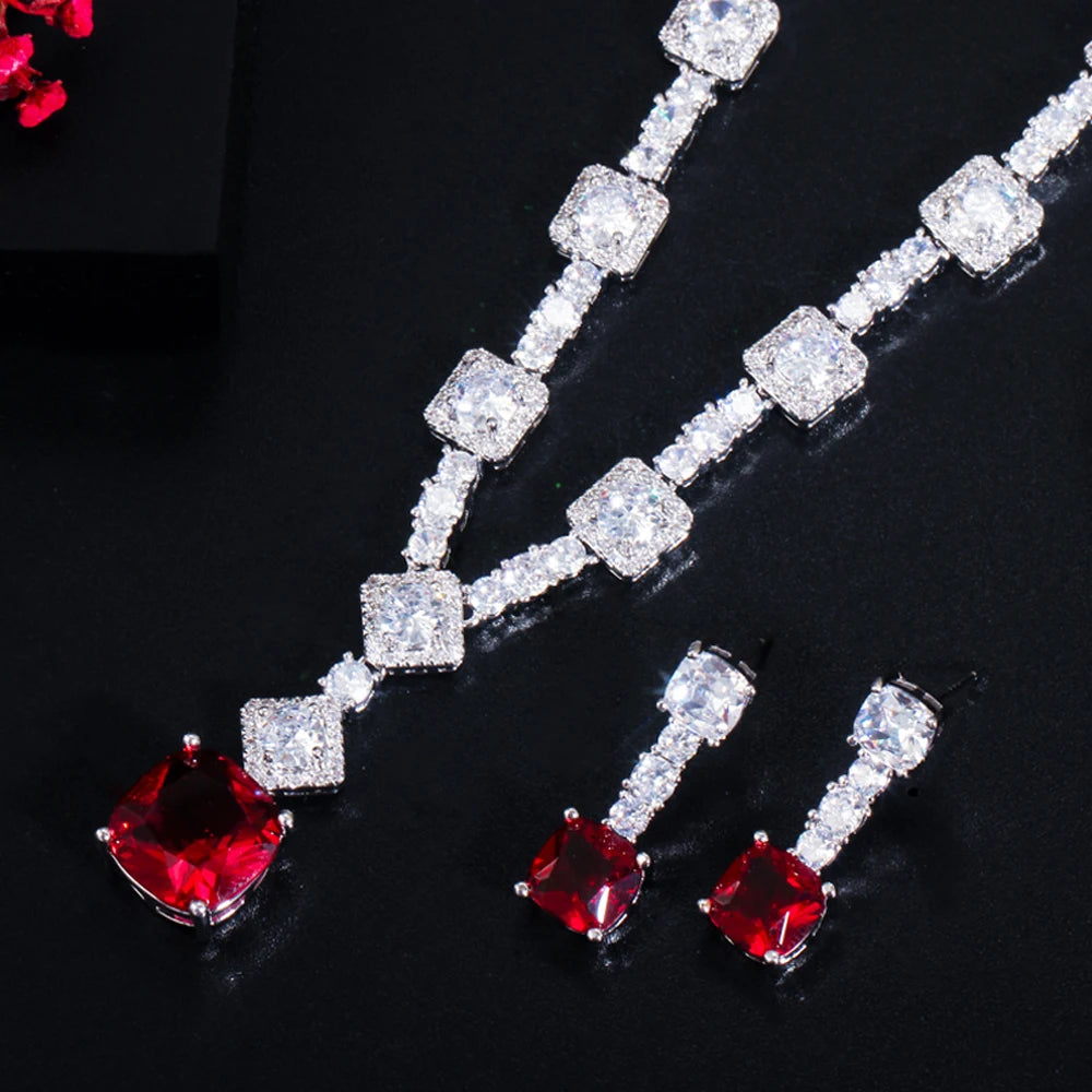 Luxury CZ Crystal Necklace & Earrings Set – Elegant Silver Plated Jewelry for Women | Perfect for Parties, Weddings & Special Occasions