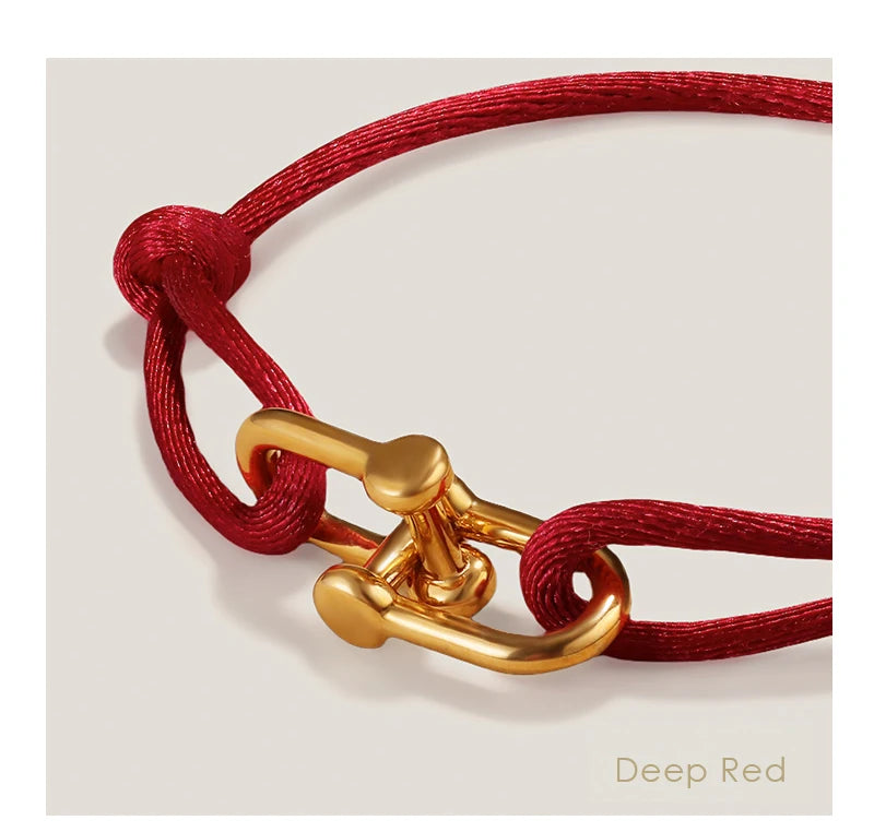 Adjustable Silk Rope Bracelet with Gold Charm