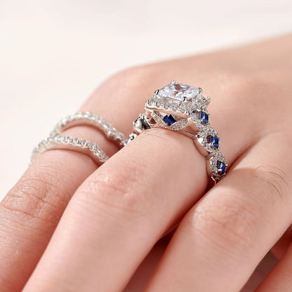 925 Sterling Silver Luxury Blue Stone Ring Set – Sparkling Elegant Jewelry