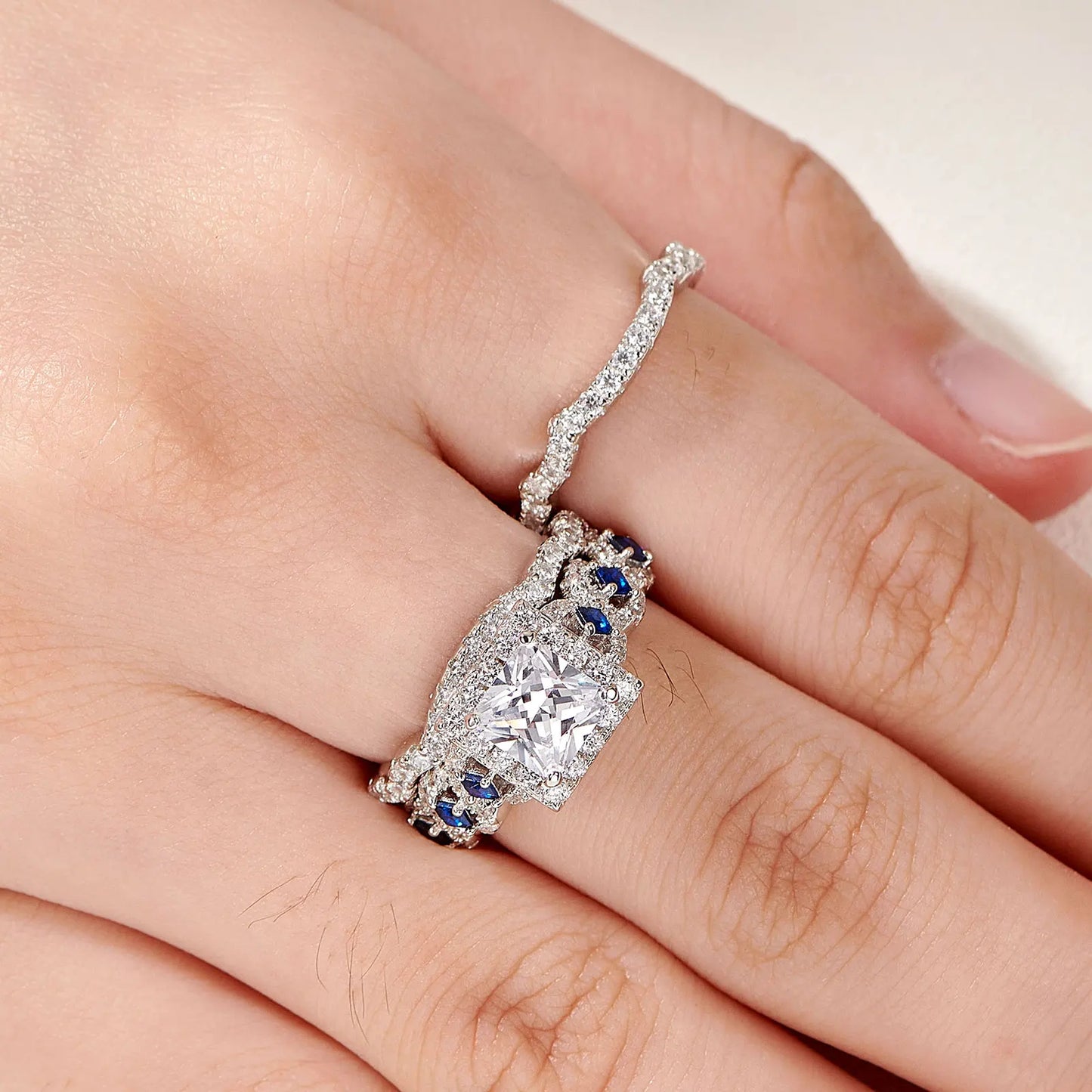 925 Sterling Silver Luxury Blue Stone Ring Set – Sparkling Elegant Jewelry