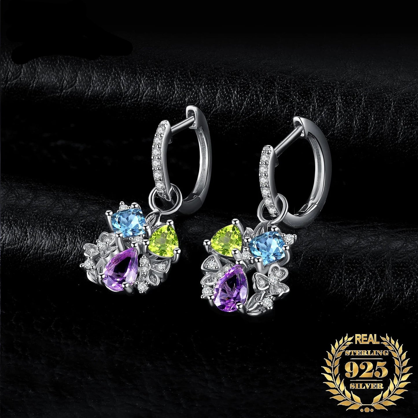 ِElegant Floral Gemstone Earrings - 925 Sterling Silver