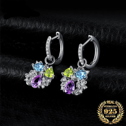 ِElegant Floral Gemstone Earrings - 925 Sterling Silver