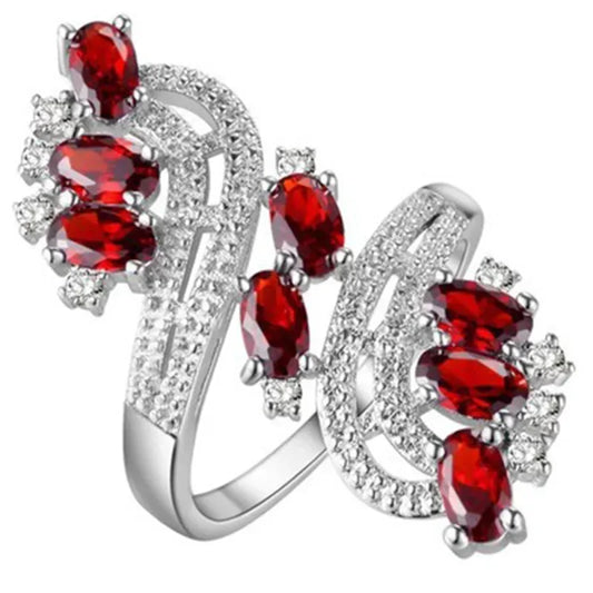Luxury Red Zircon Ring – Geometric Design for Dazzling Feminine Elegance