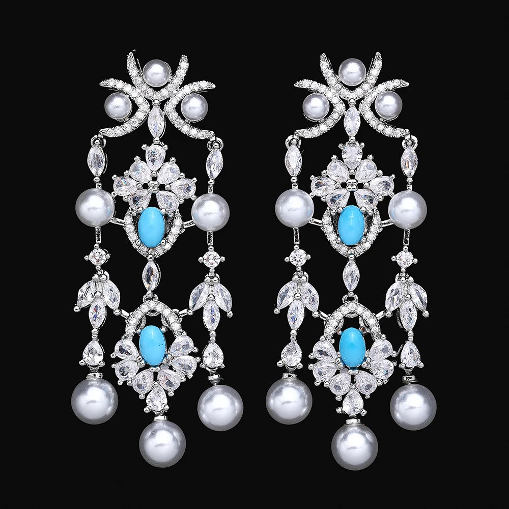 Luxury Pearl  Jewelry Set - CZ Crystal Necklace, Earrings, Ring & Bracelet For Women Perfect for Special Occasions