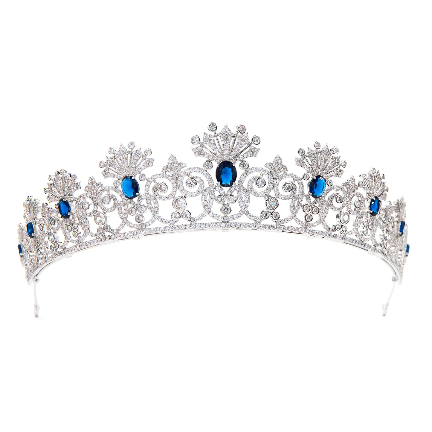 Luxury Blue Sapphire Wedding Tiara – Royal Crystal-Encrusted Design for Brides