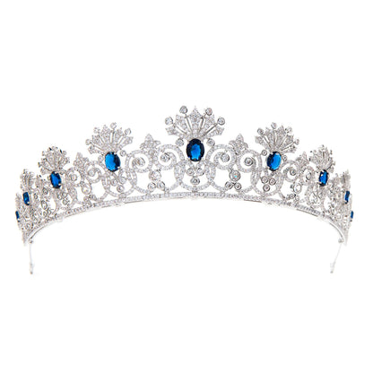 Luxury Blue Sapphire Wedding Tiara – Royal Crystal-Encrusted Design for Brides