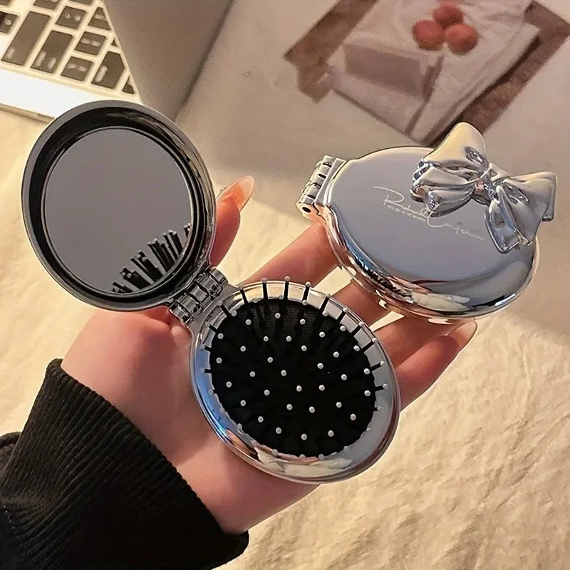 Portable Mini Hair Brush with Mirror – Compact Purse-Friendly Comb