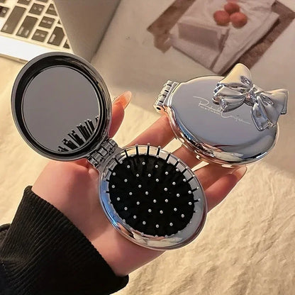 Portable Mini Hair Brush with Mirror – Compact Purse-Friendly Comb