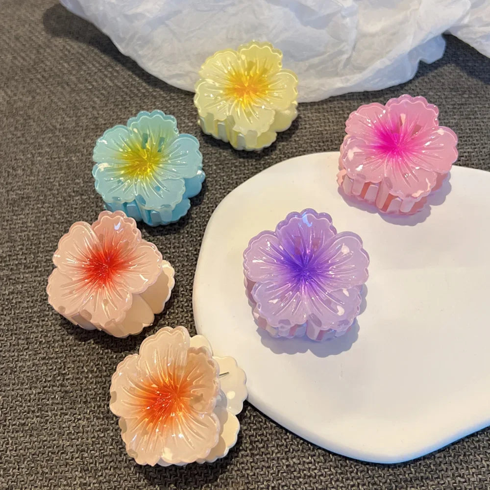 Korean Pastel Flower Hair Claw – Soft Resin Bloom Clip
