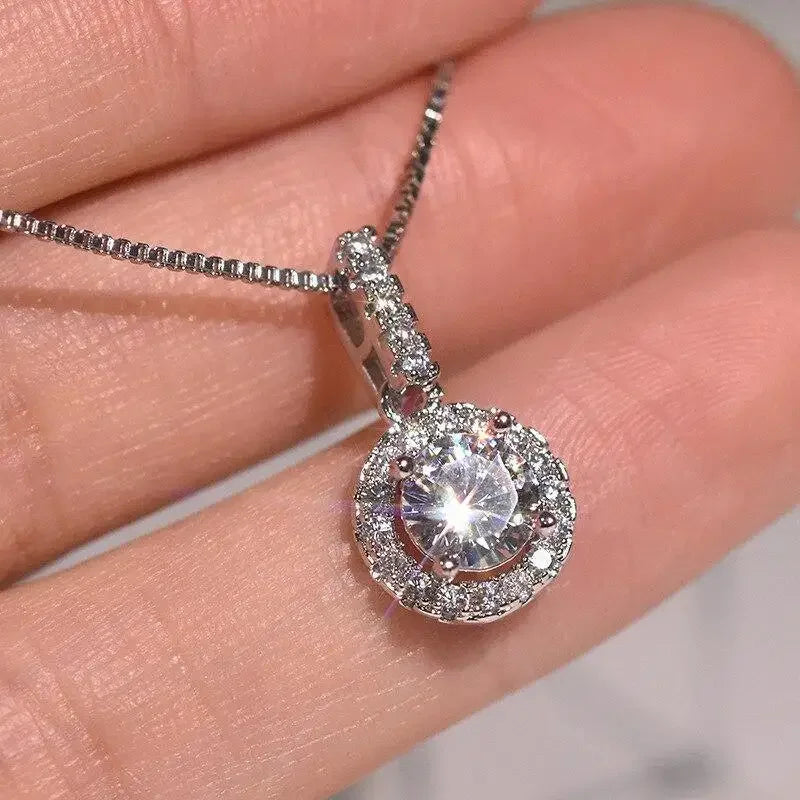 Elegant Cubic Zirconia Pendant Necklace - 925 sterling Silver Chain With Luxury Multi - Color Gemstones for Women