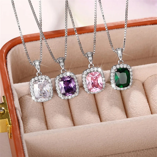 Elegant Cubic Zirconia Pendant Necklace - 925 sterling Silver Chain With Luxury Multi - Color Gemstones for Women