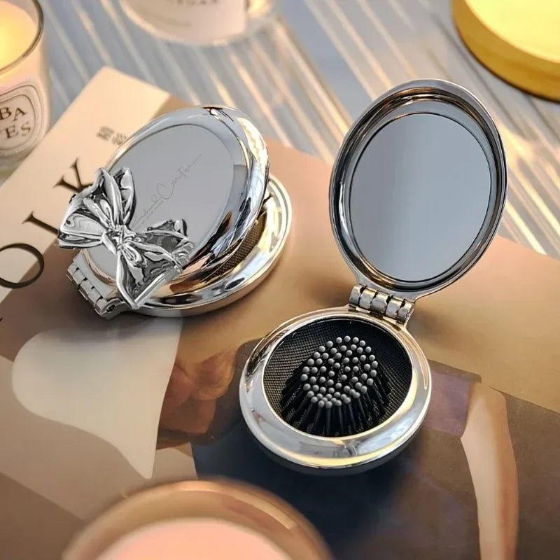 Portable Mini Hair Brush with Mirror – Compact Purse-Friendly Comb