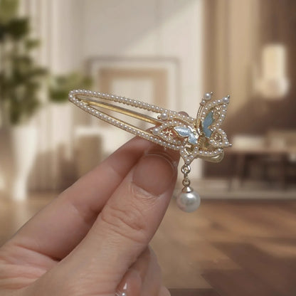 Elegant and Luxurious Butterfly-Shaped Hair Pin Adorned with Pearls - Hair Accessories