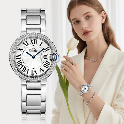 Elegant Crystal Women's Watch – Stainless Steel Quartz Dress Watch
