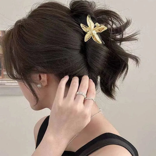 Luxury Starfish Metal Hair Clip – Ocean-Inspired Gold Hair Accessory