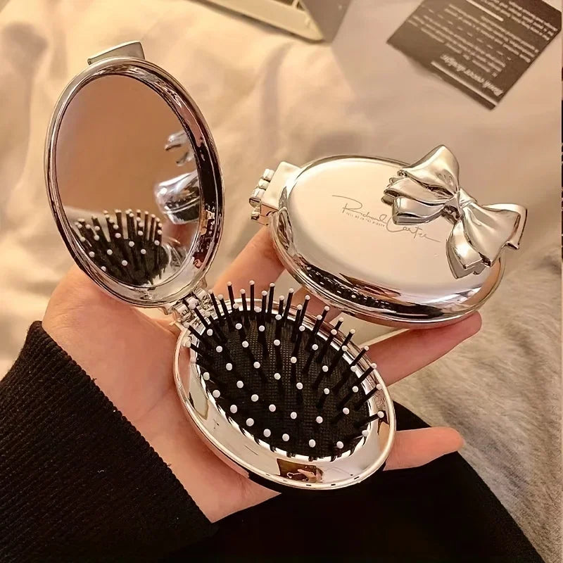 Portable Mini Hair Brush with Mirror – Compact Purse-Friendly Comb
