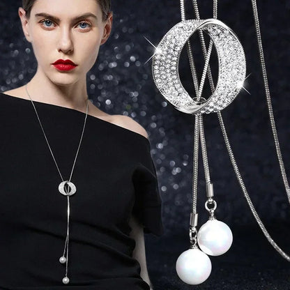 Elegant Crystal Pendant Necklace – Long Chain, Square Charm, Semi-Precious Stone, Timeless Women’s Jewelry