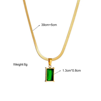 Emerald Green Stainless Steel Set – Necklace & Earrings