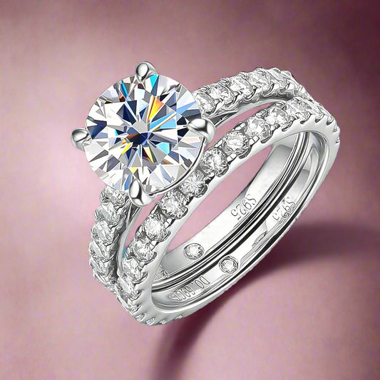 Moissanite Rings for women Sparkling Diamond Bridal Sets with GRA s925 Sterling Sliver Plated 18k Eternity Band