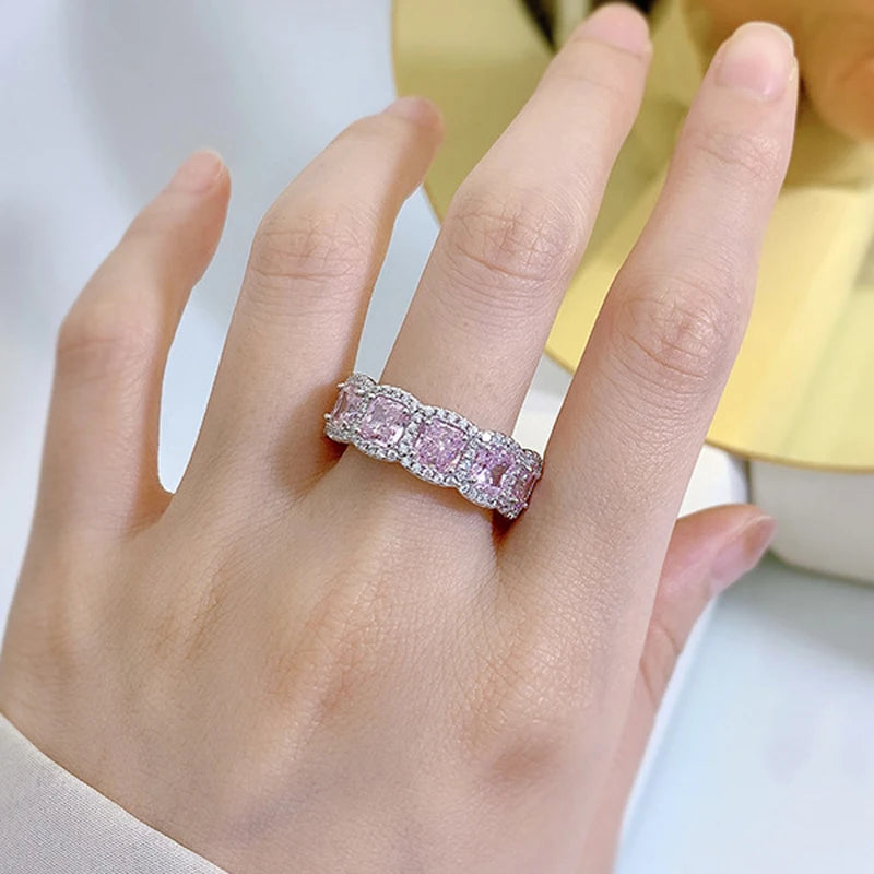 Multicolor Zircon Eternity Ring 925 Sterling Silver Wedding Band for Parties & Wedding