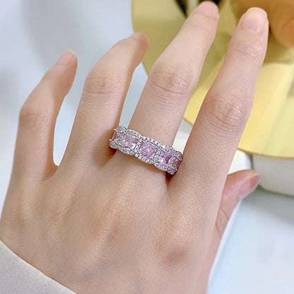 Multicolor Zircon Eternity Ring 925 Sterling Silver Wedding Band for Parties & Wedding