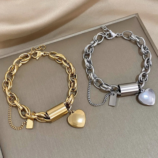 Chunky Gold Plated Stainless Steel Charm Bracelet